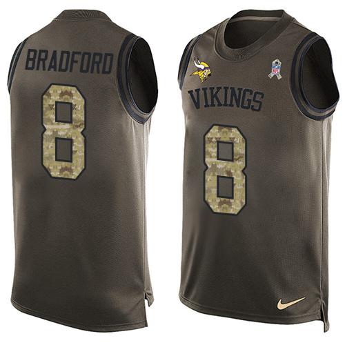 Nike Vikings #8 Sam Bradford Green Men's Stitched NFL Limited Salute To Service Tank Top Jersey
